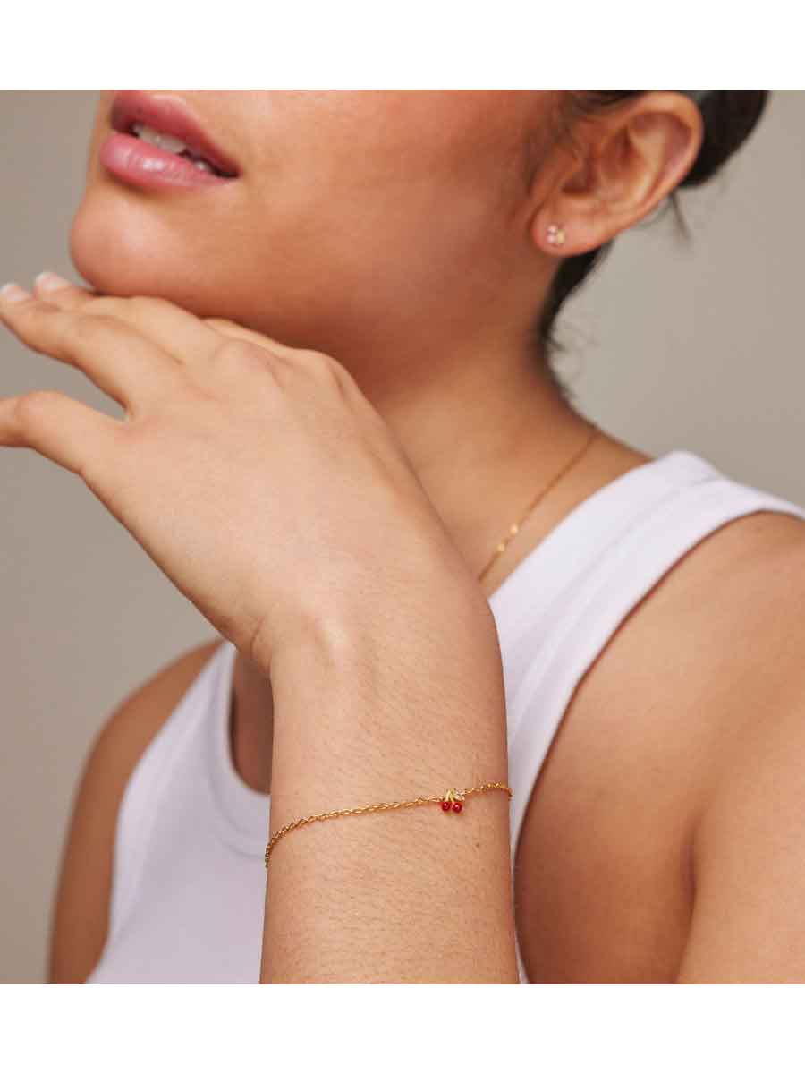 Busting Cherry|women's Cherry Beaded Bracelet - Adjustable Zinc Alloy Chain  & Link