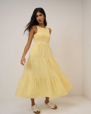Nobody's Child Butter Yellow Sleeveless Charlie Midi Dress