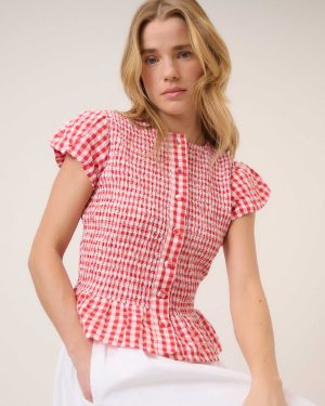 Nobody's Child Red Gingham Puff Sleeve Blouse