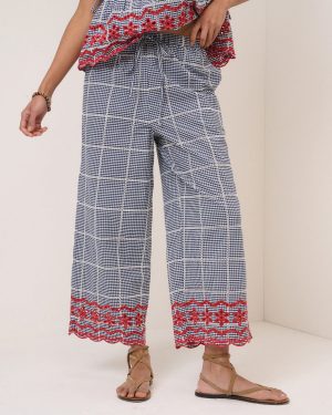 Nobody's Child Black Gingham Embroidered Cropped Shrew Trousers