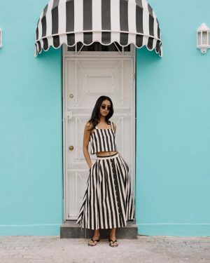 Nobody's Child Black Striped Midi Skirt