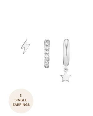 Orelia London Lightning and Star Ear Stacking Set - Silver