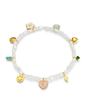 Orelia London Pearl & Eclectic Charm Beaded Stretch Bracelet