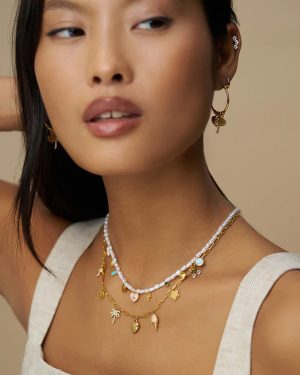 Orelia London Pearl & Enamel Eclectic Charm Necklace