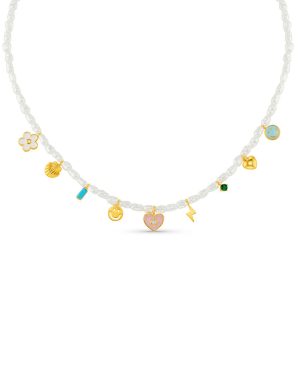 Orelia London Pearl & Enamel Eclectic Charm Necklace