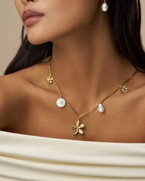 Orelia London Statement Flower & Pearl Charm Necklace