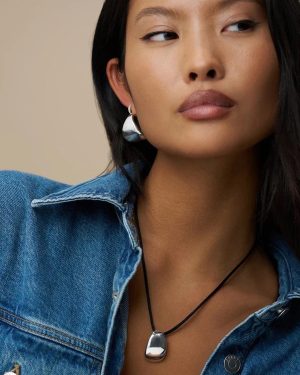 Orelia London Statement Taper Metal Hoop Earrings - Silver