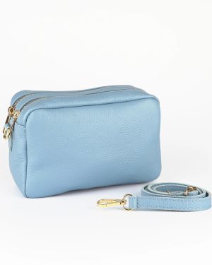 Naomi Italian Leather Crossbody Bag Azure Blue Pebbled