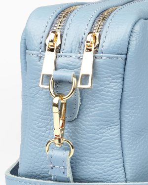 Naomi Italian Leather Crossbody Bag Azure Blue Pebbled