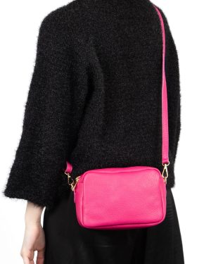 Naomi Italian Leather Crossbody Bag Raspberry Pebbled