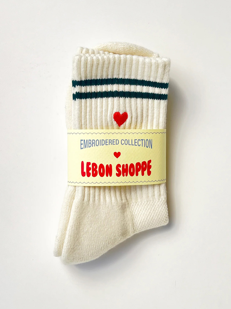 Le Bon Shoppe Embroidered Boyfriend Socks Parchment + Heart - Image 5