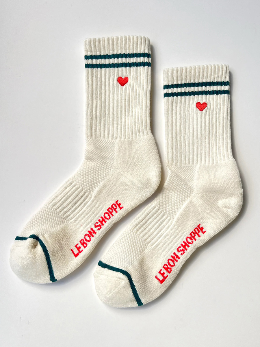 Le Bon Shoppe Embroidered Boyfriend Socks Parchment + Heart - Image 4