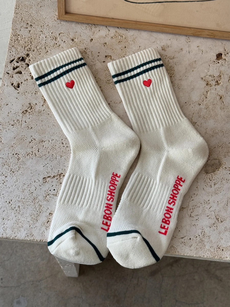Le Bon Shoppe Embroidered Boyfriend Socks Parchment + Heart - Image 3