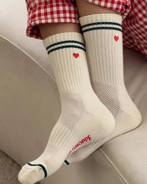 Le Bon Shoppe Embroidered Boyfriend Socks Parchment + Heart