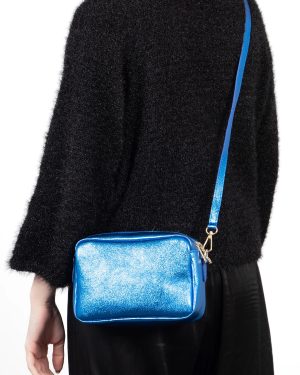 Naomi Italian Leather Crossbody Bag Metallic Blue