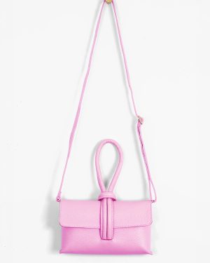 Trixie Clutch Bag Pebbled Italian Leather in Hot Pink