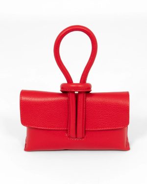 Trixie Clutch Bag Pebbled Italian Leather in Red