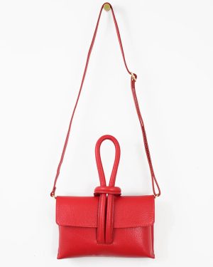 Trixie Clutch Bag Pebbled Italian Leather in Red